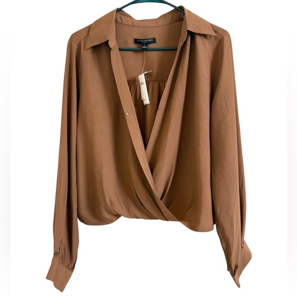 Banana Republic Factory Tops - Banana Republic Factory Brown Wrap Blouse Crop Top Size L